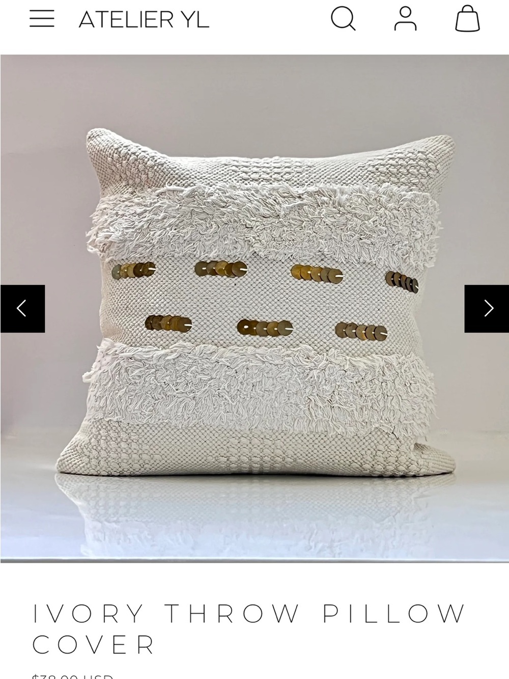 Villa linen embellished ivory pillow cover 22” x 22”